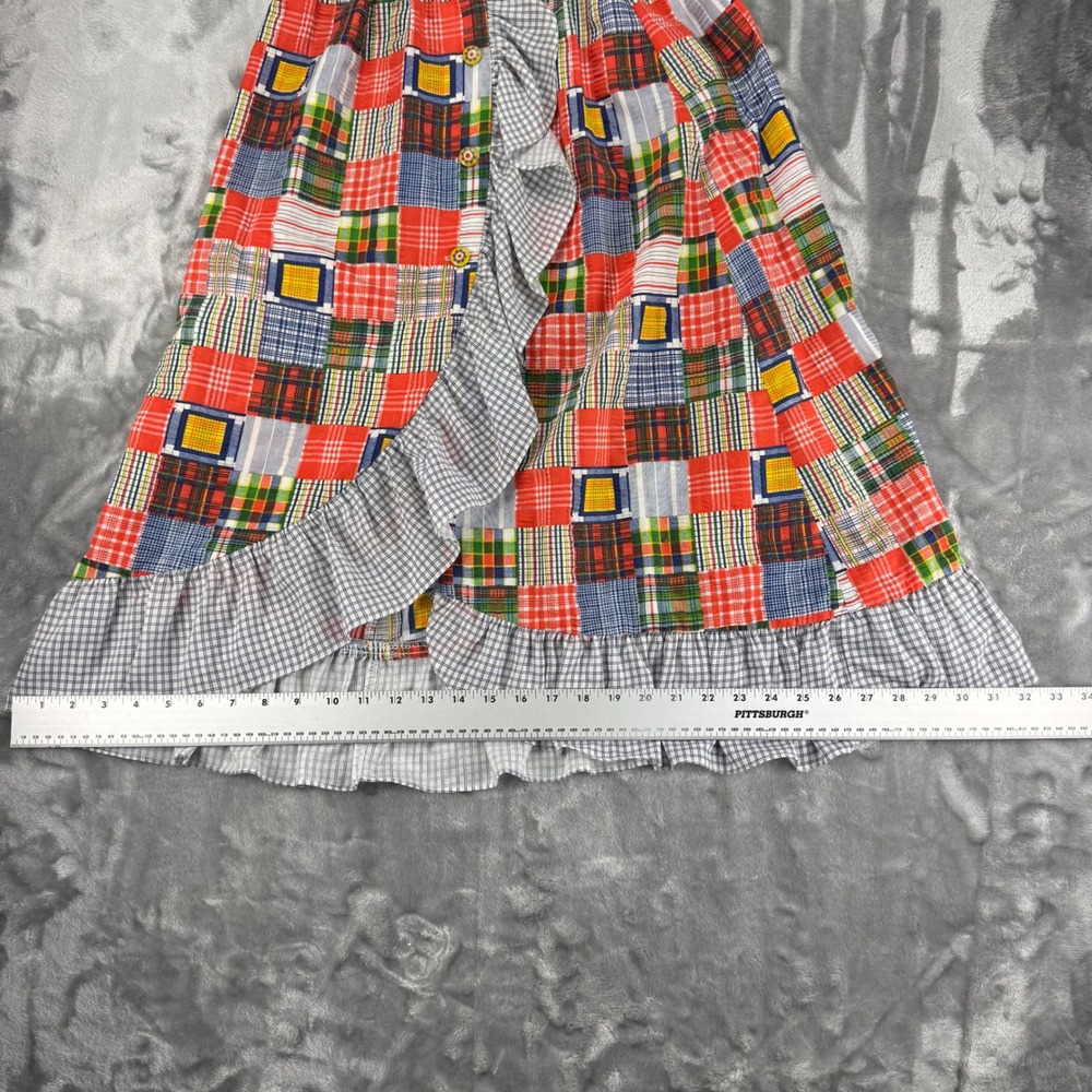 Vintage 70's Patchwork Plaid Ruffle Midi Skirt Boho Romantic Folk, High Waist - Picture 8 of 15